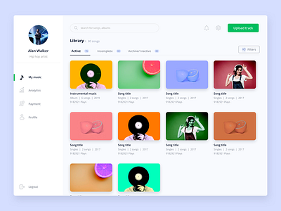 Music management dashboard design design figmadesign minimal product design sketch ui ux website design