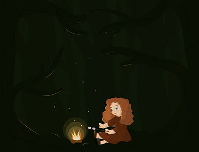 brave scottish princess curls curly fire flat forest ginger girl illustration princess vector