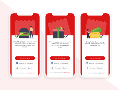 BookMyShow Redesign app design branding entertainment flat food and drink illustration login page minimal mobile design movies ui user interface design vector walkthrough