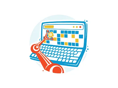 WEB DEVELOPMENT ICON branding building design glyph icon illustration laptop minimal pictogram robot vector web development