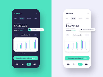 Money Management App app bank app budget dark ui dashboard flat design mobile spend