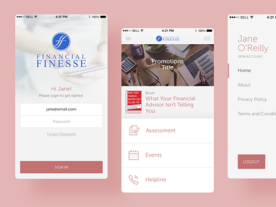 Financial Finesse iOS App android app application book events financial finesse icon iconography icons ios ios app iphone library sign in ui ux