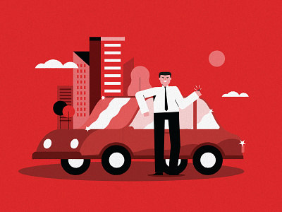 New car! art brush car character city color design illustration line man new red shine vector