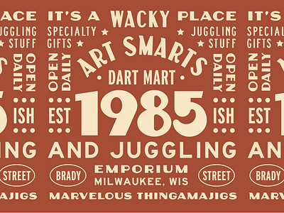 --2/52-- Art Smart's Dart Mat & Juggling Emporium badge branding design pattern retro type type design typography vector