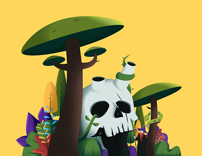 Skull Forest character design forest illustration illustrator jungle plant skull ui wizzard yellow