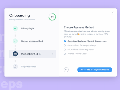 Onboarding NFT Network clean design interface muzli network nft onboarding pastel payment payment method primary login product registration: sergushkin sergushkin.com social ui ux
