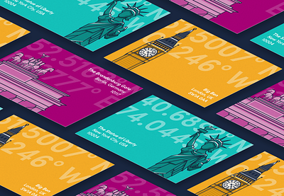 Postcards berlin big ben brandenburg gate co ordinates illustration location london new york postcards print statue of liberty vector