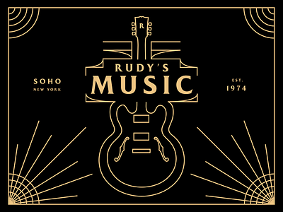 Rudy's Music art deco guitar illustration linework music typography