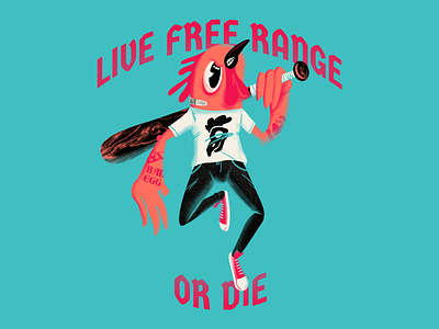 Live Free-Range adobe photoshop bat cartoon chicken design free illustration ink mascot punk rooster tattoo texture vector