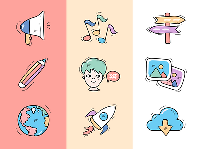 Hand-drawn icons colorful design hand drawn icon icons illustartion illustrations ui vector