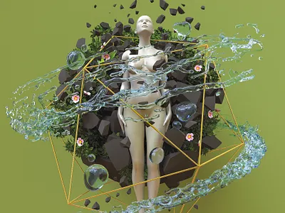 Concept Mother Earth surrounded by the main elements cinema4d design motion octane surreal