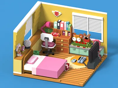 Cardcaptor Sakura's Room. 3d 3d art anime design kawaii sakura voxel art