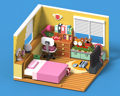 Cardcaptor Sakura's Room. 3d 3d art anime design kawaii sakura voxel art