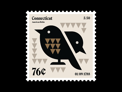Connecticut stamp updated american robin bird connecticut feathers icon illustration logo nature new england postage stamp robin stamp symbol