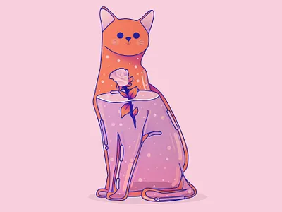 Cat animal art animals cute design graphic happy illustration kid minimal pastel rose valentines