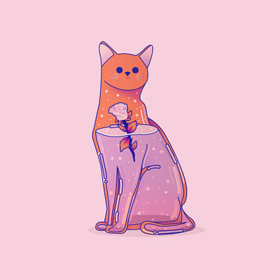 Cat animal art animals cute design graphic happy illustration kid minimal pastel rose valentines