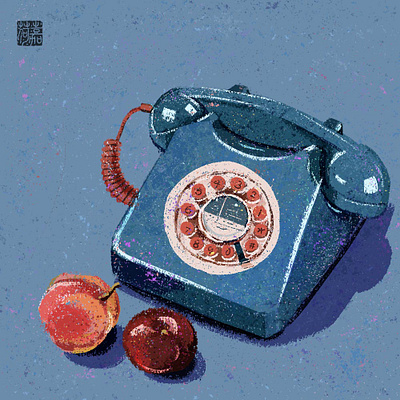 call me blue flat illustration fruit illustration illustration telephone things vintage