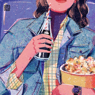 jeans girl blue coca cola girl illustration jeans movietheater popcorn togetherness