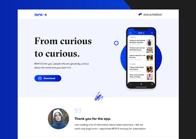 NEW-S App Landing Page Design app design curiosity curious graphic design landing landing page landing page design landingpage logo logo design logodesign news news app news design news feed news site news website newsfeed typography ui