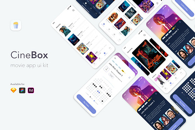 CineBox Movie App UI UX Kit android app application automation blue cactus control curve degree design farm graphic interface mobile plant planter plants ui ux uxui