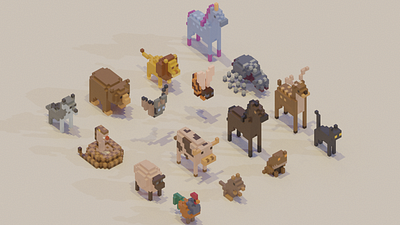Adventure Mini-Figs - Fauna 3d animals asset bat bear bee chicken cow deer horse lion rat sheep snake spider toad unicorn voxel wasp wolf