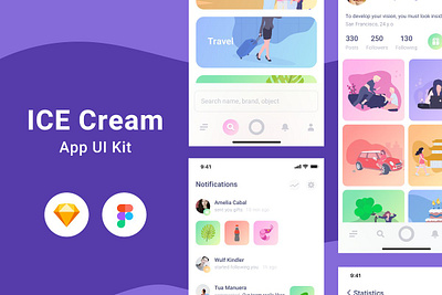 Ice Cream UI Kit Sketch & Figma android app application automation blue control curve degree graphic hybrid ios light photoshop psd pump robot stats ui ux uxui