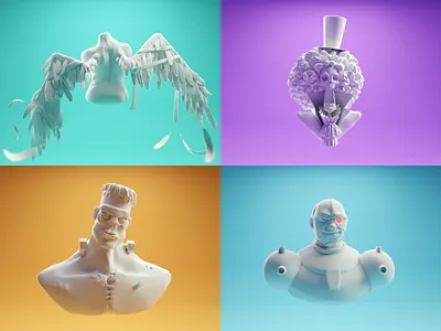 Sculpt January b3d blender cyborg frankenstein monster one piece sculpt wings