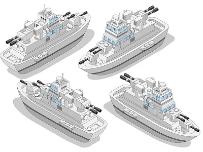 A set of warships. battle battleship boat cannon combat cruiser fleet frigate grey gun isometric marine maritime military naval navy ship vessel warship weapon