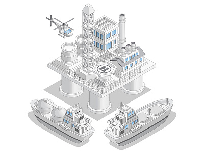 Drilling in the sea. boat derrick development engineering equipment gas gray industrial industry infrastructure isometric oil plant platform production resource shelf ship tanker vessel