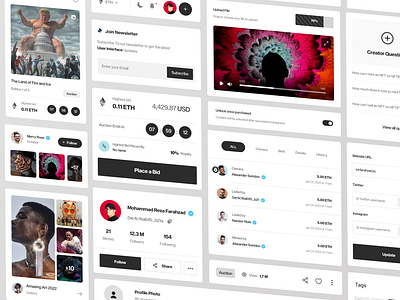 NFT Website Components - Light 🔥🤘 card components creative dashboard design kit landing light market nft trend ui uidesign uiux userinterface web website