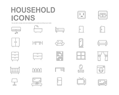 household icons design flat household household icon icon icon set illustration logo ui vector