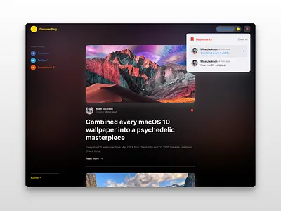 Blog dark moded app blog blog ui blur dark app dark mode dark ui darkmode dashboard dashboard app dashboard design desktop desktop design dropdown icons ios macos socialmedia spacing wallpaper
