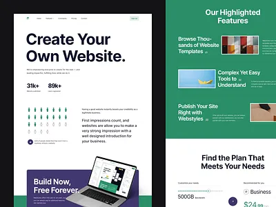Webstyles, Website Builder Landing Page builder clean concept features landing page maker pricing publish website showcase template ui user experience user interface ux web web builder web page website website builder website creator