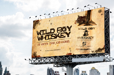 Wild Boy Whiskey billboard mockup adobe photoshop advertisement alcohol branding branding creative design graphic design logo mockup packaging design whiskey whiskey and branding