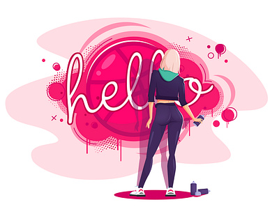 Hello Dribbble! character girl graffiti hello dribble illustration