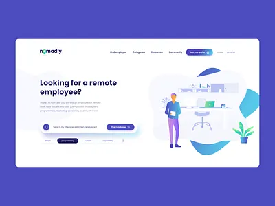 Nomadly - Home Page Hero design employee homepage illustration job jobs layout nomad remote work ui vector work