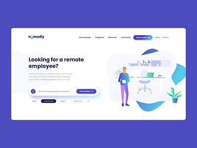 Nomadly - Home Page Hero design employee homepage illustration job jobs layout nomad remote work ui vector work