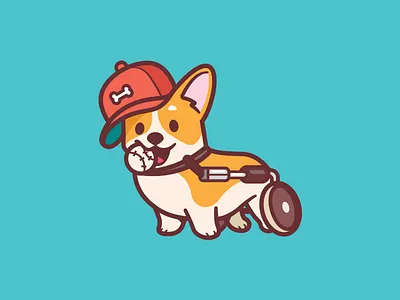 Most Valuable Player animal baseball player character branding corgi animal illustration cute dog logo fun game icon identity illustration logo mark smile playful love symbol walking wheels brave