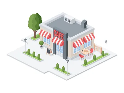 Cafe Restaurant coffee house Pizzeria 3d concept creative design icons idea illustration isometric vector web