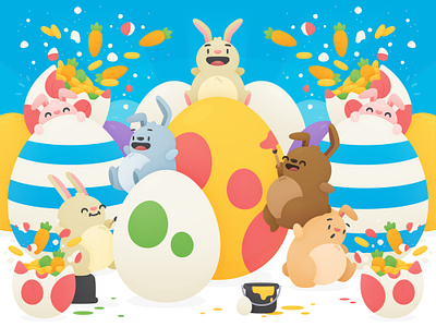 Deal Drops - Easter Hero bunnies carrots cute easter eggs hopper illustration painting travel