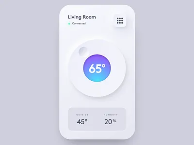 Neumorphic Thermostat animation app device interaction design ixd mobile neumorphic neumorphism phone prototype smart home temperature thermostat ui ui design