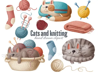 cats and knitting cat illustration cats cats clipart clipart cozy crafting drawing etsy home illustration knitting knitting clipart yarn clipart
