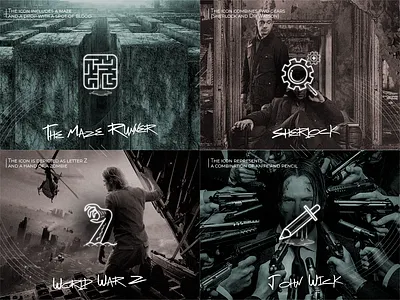Icon set challenge creativity dribbbleweeklywarmup films icon icons john wick maze meaning sherlock z zombie