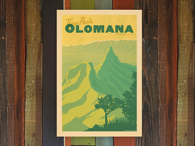 Three Peaks aloha hawaii hike illustration mountains oahu print retro vintage