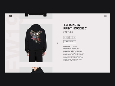 Y-3 Product Page - Animation adidas after effects animation clothing ecommerce fashion fashion website image animation interaction layout slider typography ui ux web design webdesign website y3