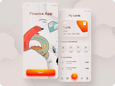 Neumorphic or Skeuomorphic Finance App Design Free Download 2020 trend app clean design finance illustration neumorphic neumorphism orange skeuomorphic skeuomorphism ui
