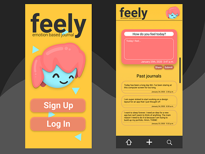 Feely Emotional Journal (Concept App) app branding design figma icon illustration logo typography ui ux web