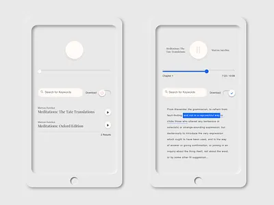 Audio Book Reader app app design conceptual design experimental experimental design mobile neumorphic sketch stark ui ux