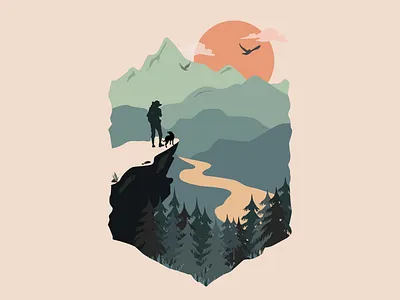 Stay close to the Nature! designart designing dog hiking illustration nature outdoor travel woman