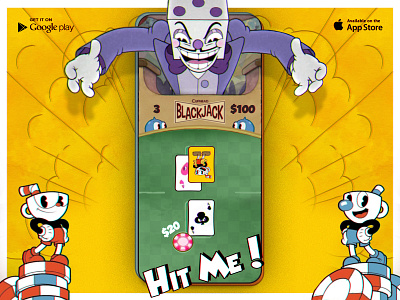 Cuphead Blackjack Game App Concept app blackjack cards casino cuphead game games illustration ios iphone retro ui ux vintage